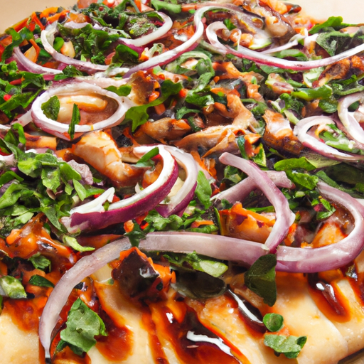 A mouth-watering BBQ chicken pizza with red onions and cilantro